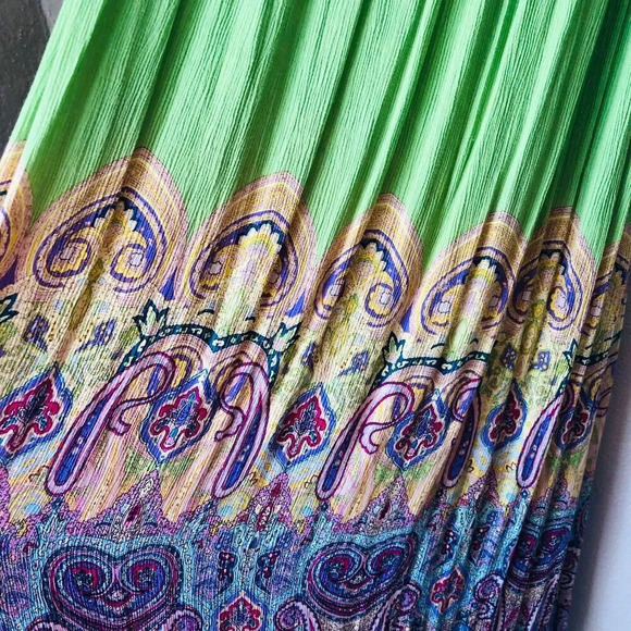 Vintage Bila Lime Green Purple Paisley Tropical Print Maxi Dress Size Large - Picture 3 of 10
